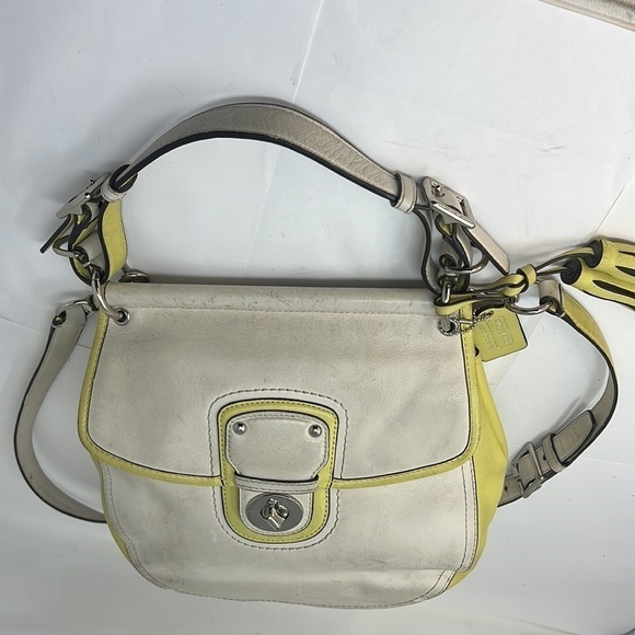 Coach Willis Cream & Lime Green Colorblocked Saddle Convertible Crossbody Bag - Picture 4 of 12